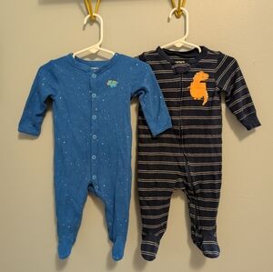 Carter's Blue Dinosaur and Navy Striped Footies Bundle